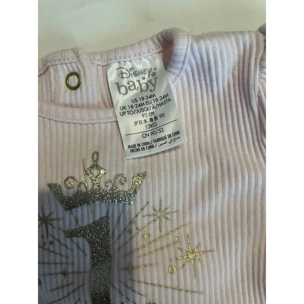 Disney Baby Princess Bodysuit Dress Pink Tulle Gold Crown Size 18–24M